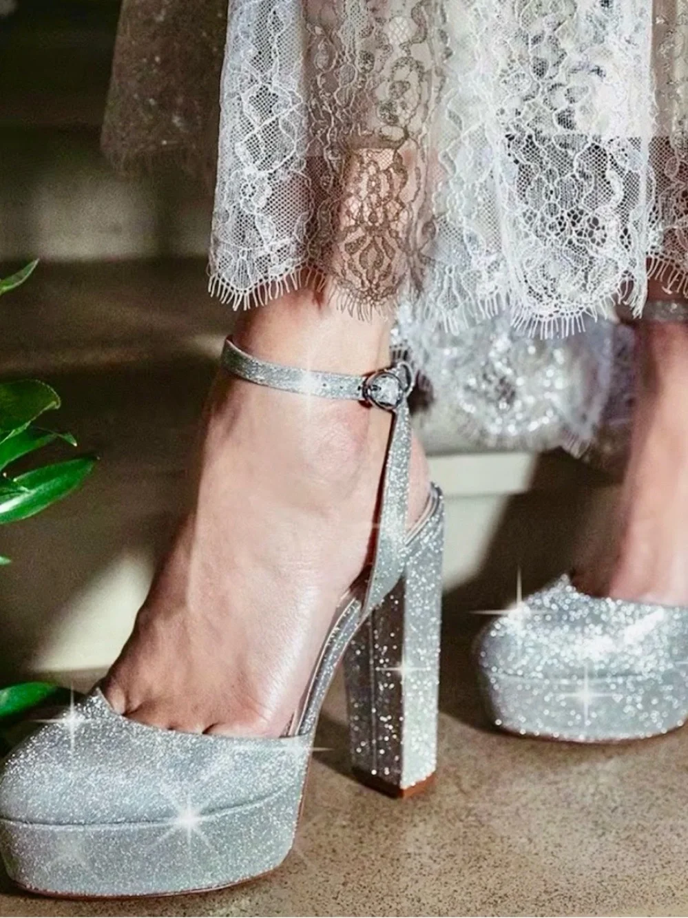 Antonio Melani x Born On Fifth Liv Silver Glitter Platform Block Heels 10